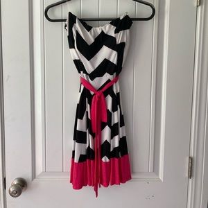 Black, pink and white chevron dress